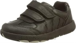 baskets Clarks Rex Stride T en cuir noir pour fille enfants N6R8B2187 Clarks Cuir noir