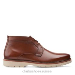 Clarks Bayhill Mid en cuir marron foncé Hommes N6R8B4368 Clarks cuir beige foncé