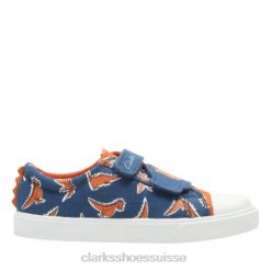 Clarks Blue Canvas Print Tricer Roar Inf G Fit unisexe N6R8B5001 Clarks impression sur toile bleue