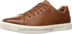 Clarks Brown Tan Leather Baskets à lacets Un Costa pour hommes Hommes N6R8B1729 Clarks cuir marron