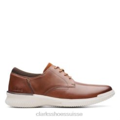 Clarks Donaway en cuir marron foncé, coupe large Hommes N6R8B4451 Clarks cuir beige foncé