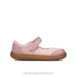 Clarks Dusty Pink Leather Flashbright FST H Fit enfants N6R8B4601 Clarks cuir rose poudré