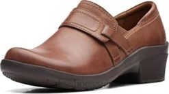 Clarks en cuir marron foncé Angie Poppy unisexe N6R8B190 Clarks cuir beige foncé