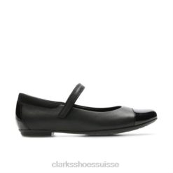 Clarks en cuir noir Tizz Talk Jnr G Fit unisexe N6R8B4744 Clarks Cuir noir
