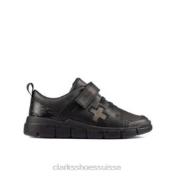 Clarks encode flash inf f fit cuir noir enfants N6R8B4874 Clarks Cuir noir