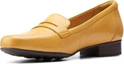 Clarks Juliet Coast Mocassins pour femmes en cuir jaune bas femmes N6R8B602 Clarks cuir jaune