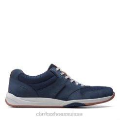 Clarks Langton Race en nubuck bleu marine Hommes N6R8B4424 Clarks nubuck bleu marine