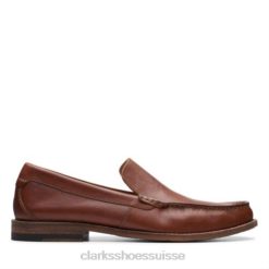 Clarks Pace Barnes en cuir marron foncé Hommes N6R8B4395 Clarks cuir beige foncé
