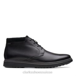 Clarks Un Geo Mid GTX en cuir noir Hommes N6R8B4379 Clarks Cuir noir