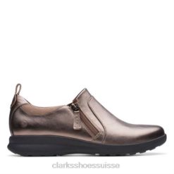 clarks un ornament zip pebble métallisé femmes N6R8B4034 Clarks galet métallique