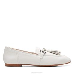 cuir blanc pur 2 pompon cuir blanc clarks unisexe N6R8B6468 Clarks cuir blanc
