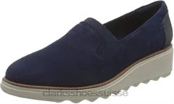 mocassins Sharon Dolly pour femmes Clarks en daim bleu foncé femmes N6R8B343 Clarks daim bleu foncé
