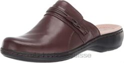 Sabots Leisa Clover en cuir marron foncé pour femmes Clarks femmes N6R8B2152 Clarks cuir marron foncé