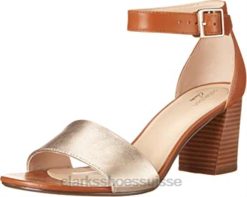 Sandale à talon Jocelynne Cam en cuir marron métallisé pour femme Clarks femmes N6R8B2404 Clarks cuir beige métallisé