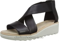 Sandale compensée Jillian Rise pour femmes Clarks noir femmes N6R8B2245 Clarks cuir noir cuir noir
