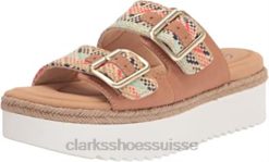 sandale lana beach slide pour femme cuir beige naturel textile combi clarks femmes N6R8B2806 Clarks combinaison textile cuir beige naturel