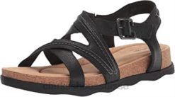 Sandale plate Brynn Ave en cuir noir pour femme Clarks femmes N6R8B1292 Clarks Cuir noir