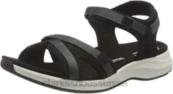 Sandale plate Clarks Solan Drift en cuir suédé gris foncé noir pour femme femmes N6R8B387 Clarks cuir suédé gris foncé noir